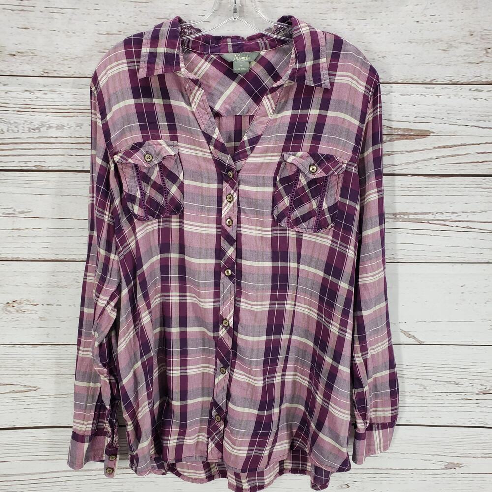 Natural Reflections Women's Soft Purple Plaid Roll Tab Sleeve Top Size 1X